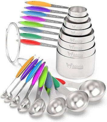 Measuring Cups & Spoons Set of 16, Wildone Premium Stainless Steel Measuring ... - Image 1 of 4