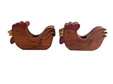 Vintage Wooden Candle Stick Holder Laying Hen Pair Set-Maryland Maid Gifts 5x3"