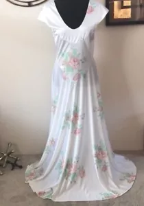 RARE Vintage White Floral Full Sweep Long Maxi Slip Dress - Picture 1 of 7