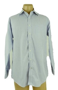 Camicia Daniel Cremieux 16 35 Henry blu a righe con bottoni manica lunga 100 cotone - Foto 1 di 9