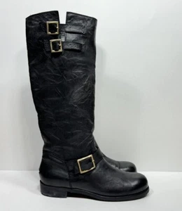 Jimmy Choo Black Leather Yule Buckle Tall Biker Boot IT 42 / Women’s Size 10 US - Picture 1 of 10