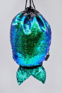 Mermaid Reverse Sequin Bag Kids 3D Mermaid Tail Drawstring Gym Bag School Bag - Picture 1 of 4