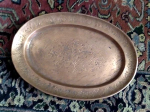Antikes Kupfer Perser Tablett - 10,5 cm lang oval Handarbeit - Bild 1 von 8