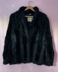 Bermans Vintage Black Rabbit Fur Coat Satin Lining Jacket, Medium, 80’s - Bild 1 von 7