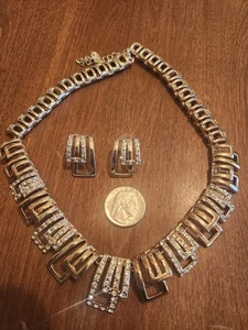 Schweres Retro goldfarben Strass Halskette und Ohrring Set - Bild 1 von 5