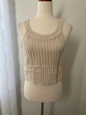 Camiseta sin mangas tejida a ganchillo hecha a mano talla pequeña beige boho festival ropa de playa Foto 1 de 4