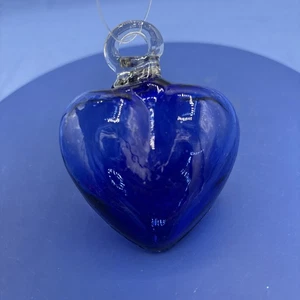 Mundgeblasenes Kunstglas Herz Ornament Colbalt Royalblau 3,5" Blase - Bild 1 von 10