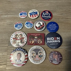 Lot 13 Presidential Campaign Buttons Clinton Kerry Obama Biden Gary Hart - Picture 1 of 4