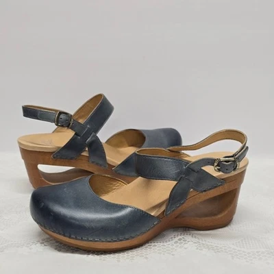 Dansko Taci Mary Jane Clog Sandals Denim Blue Leather Size 7.5 - 8 - Image 1 of 4
