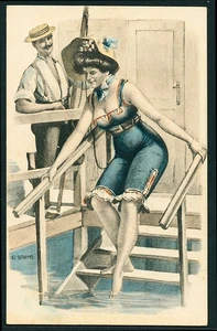 German 1910 Risque Full Figure BATHING BEAUTY Sect Verlag Fantasy Females Series - Picture 1 of 1