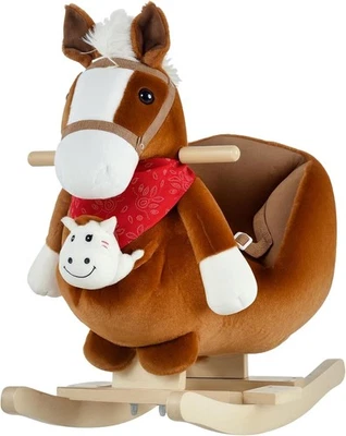 Kids Plush Rocking Horse Ride-On Toy w/ Lullaby Song & Hand Puppets 18–36 Months - Image 1 of 4