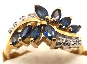 BEAUTIFUL  SOLID 10K YELLOW GOLD SAPPHIRE AND DIAMOND RING SIZE 7 - Picture 1 of 8