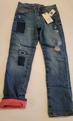 Pantalones de mezclilla forrados de lana Gap para niñas talla 8 desgastados elásticos cintura ajustable etiquetas nuevas Foto 1 de 4