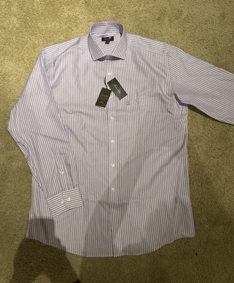 Camisa de vestir de manga larga blanca lavanda TASSO ELBA para hombre talla 16-L - 34/35 Foto 1 de 4