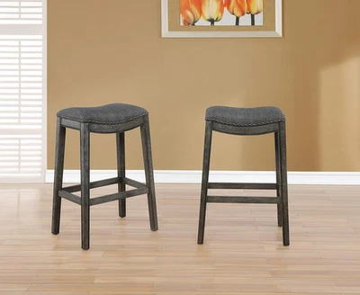 Maroni Faric Upholstery Nailheaded Saddle Barstool, Set of 2, Gray - Image 1 of 4