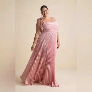 Lulus wunderschönes rosa Satin Plissee ärmellos Schleife Maxikleid Größe 1X NEU - Bild 1 von 12