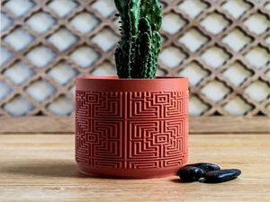 Dekorativer Pflanzkübel Terrakotta geometrisches Muster - Bild 1 von 5