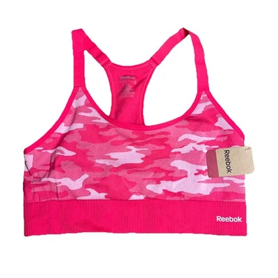 Sujetador deportivo Reebok XL para mujer camuflaje espalda deportiva rosa ajustable Foto 1 de 4