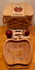 2 Apple Pie Picnic Baskets Hand Wood Stencil Apple & Cooling Rack Hinged Lid c31 - Picture 1 of 15
