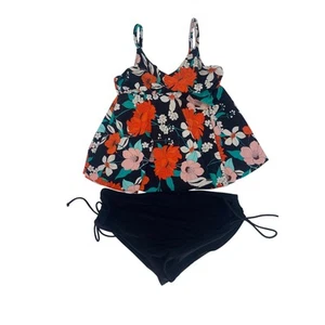 24th & Ocean: Floral Print V-Neck Blouson Tankini Top Size 18 - Picture 1 of 6
