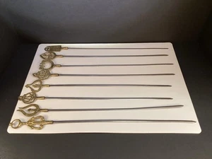 8 Vintage Schaschlik Spieße Tarzan Inox Truthahn Edelstahl Deko Messing Tops - Bild 1 von 8