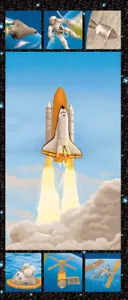 Rocket Launch Astronaut Space Cotton Fabric Benartex DYE DEFECT 23"X56" Panel - Picture 1 of 2