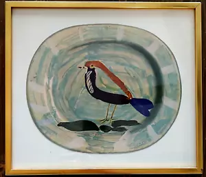 PABLO PICASSO VINTAGE CERAMIC PLATE BIRD 1957 PRINT FRAMED SKIRA 14x12 - Picture 1 of 3