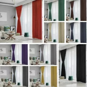 Thermal Thick Pencil Pleat Blackout Curtains Pair of Curtains Eyelet Ring Top - Picture 1 of 24