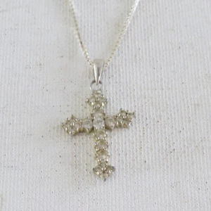 Vintage 925 Sterling Silver Cross rhinestone NECKLACE & pendent - Picture 1 of 7