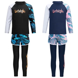 Kids Girls Boys Set Hooded Swimsuit Modest Swimwear Long Sleeve Pants Suit Top - Picture 1 of 25