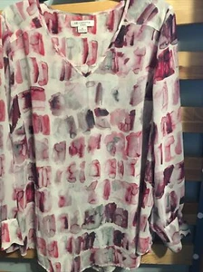 Liz Claiborne Woman Long Sleeve Paisley Print Blouse Navy/Gold SZ 1X - Picture 1 of 5