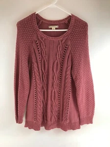 Ruff Hewn Sweater Women's Size Large Mauve Pink Cable-Knit Pullover Round Neck - Picture 1 of 8