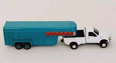 ERTL white Ford F350 with teal gooseneck horse trailer (loose - no box) READ - Image 1 of 4