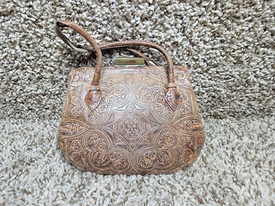 Bolso de mano antiguo victoriano Art Nouveau de cuero mecanizado a mano Foto 1 de 4