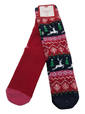 Lote 2x Charter Club Navidad Reno Nieve Difuso Crew Calcetines Rojo -Azul talla 9-11 Foto 1 de 4