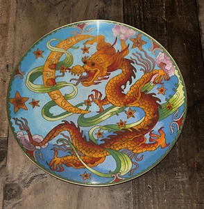 Rare Early Edition Franklin Mint Dragon Heaven Cloisonné Copper Plate - Picture 1 of 9