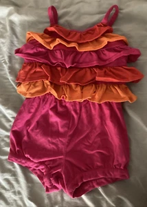 Gymboree 5T Jumper Romper Outfit Shorts Sleeveless Girls Pink Orange Red Frill - Picture 1 of 14