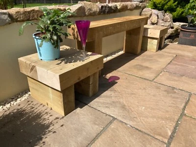 MENTALWOODS Wooden Rustic Garden Sleeper Side Coffee Table Outdoor Patio Furniture