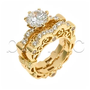 4,3 kt Gelbgold Silber Braut Ring Verlobungsring Hochzeit Solitär Ring Set - Bild 1 von 2