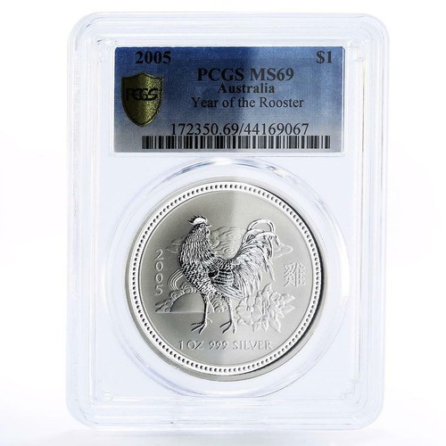 Australia 1 dollar Lunar Series I Year of Rooster MS69 PCGS silver coin ...