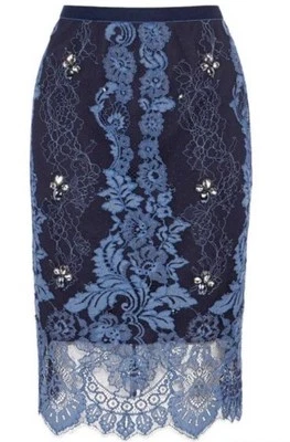 New COAST SIZE 6 Petite Kamlai Navy Embellished Lace SKIRT 🌹 BNWT - Image 1 of 4