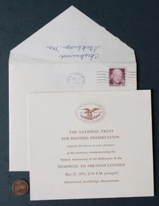 Stockbridge Massachusetts 1972 estatua de Abraham Lincoln 50a invitación conjunto de sobres-- - Imagen 1 de 1