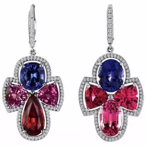 Spectacular Multi-Color 18.65CT Spinel with Round Cubic Zirconia Fine Earrings - Picture 1 of 5