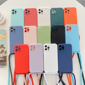 Custodia silicone cordino tracolla per iPhone 15 14 16 Pro Max 13 12 11 XS XR cover - Foto 1 di 24