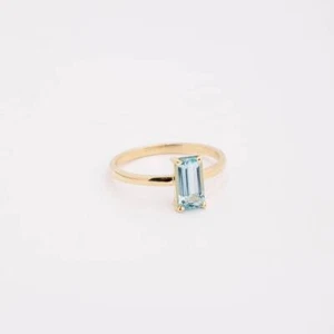 1.10 Karat Aquamarin Minimalist Verlobungsring 14K Massiv Gelbgold - Bild 1 von 9