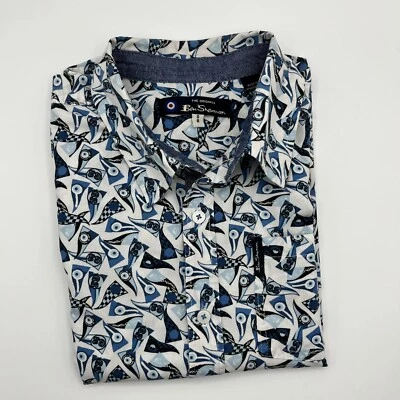 Ben Sherman мальчика вымпелы рубашка белый синий SS Sz. 8 Отличное - Изображение 1 из 4