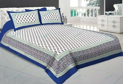 White Flroal Multi Printed Double BedSheet Sanganeri With 2Pillow Cover 90x108 K - Image 1 of 4