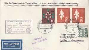 Eröffnungsflug-Brief Frankfurt-Singapur-Sydney 6. 4. 1965 mit Flugbestätigung - Bild 1 von 2