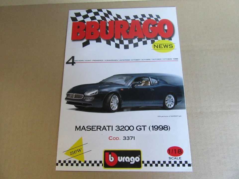 404L Burago Depliant Di 6 Pagine Maserati 3200 GT FERRARI 550 CHEVY Long Beach - Immagine 1 di 4