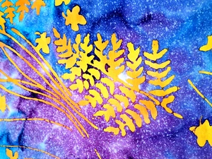 Batik Fabric Purple and teal with orange palms 1.66 yards - Picture 1 of 3